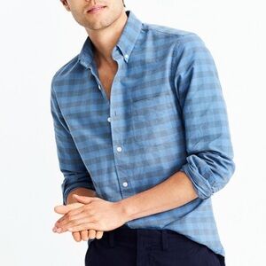 J.Crew Men’s Slim-Fit Blue Cotton Button-Down Collar Plaid Shirt Size XL EUC!